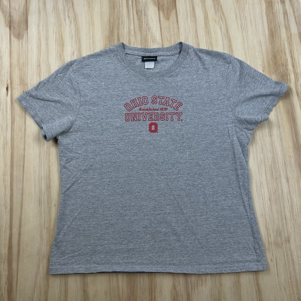 Vintage Y2K Ohio State Women's Medium Gray Red T Shirt Short Sleeve Buckeyes